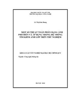 Khóa luận Một số thuật toán phân hạng ảnh phổ biến và áp dụng trong hệ thống tìm kiếm ảnh lớp trên thử nghiệm