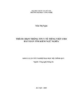 Khóa luận Trích chọn thông tin y tế tiếng Việt cho bài toán tìm kiếm ngữ nghĩa