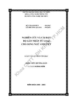 Luận văn Nghiên cứu và cài đặt bộ gán nhãn từ loại cho song Ngữ Anh - Việt