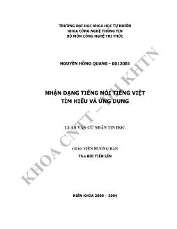 Luận văn Nhận dạng tiếng nói tiếng Việt tìm hiểu và ứng dụng