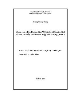 Mạng cảm nhận không dây (WSN) đặc điểm cấu hình và thủ tục điều khiển thâm nhập môi trường (MAC)