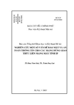 Nghiên cứu một số vấn đề bảo mật và an toàn thông tin cho các mạng dùng giao thức liên mạng máy tính IP