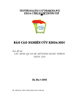 Xác định quan hệ mờ bằng mạng nơron nhân tạo