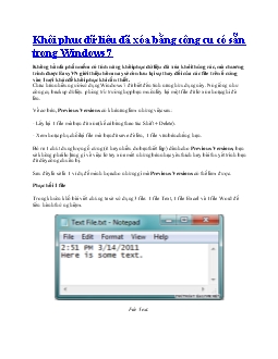 Khôi phục dữ liệu đã xóa bằng công cụ có sẵn trong Windows 7