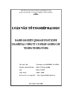 Luận văn Đánh giá hiệu quả sản xuất kinh doanh tại công ty cổ phần giống cây trồng trung ương