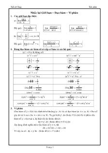 Nhắc lại Giới hạn – Đạo hàm – Vi phân