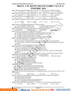 Câu hỏi ôn thi tốt nghiệp vật lý 12 năm học 2011