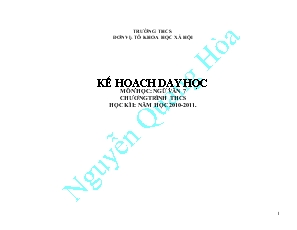 Kế hoạch dạy học môn học: ngữ văn 7