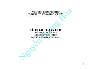 Kế hoạch dạy học môn học: ngữ văn 9