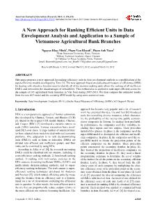 A New Approach for Ranking Efficient Units in Data Envelopment Analysis and Application to a Sample of Vietnamese Agricultural Bank Branches