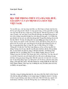 Địa thế phong thủy của Hà Nội, Huế, Sài Gòn và vận mệnh của dân tộc Việt Nam