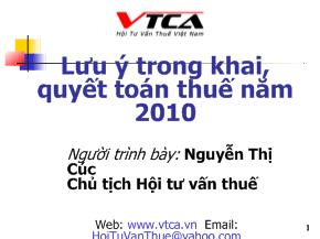 Lưu ý trong khai, quyết toán thuế năm 2010