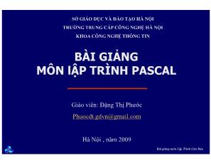 Bài giảng môn lập trình Pascal