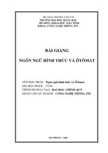 Bài giảng ngôn ngữ hình thức và ôtômat