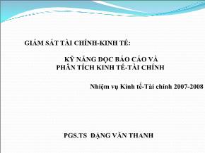 Giám sát tài chính-Kinh tế: Kỹ năng đọc Báo cáo và phân tích kinh tế - Tài chính