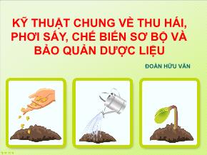 Kỹ thuật chung về thu hái, phơi sấy, chế biến sơ bộ và bảo quản dược liệu