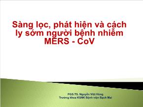 Sàng lọc, phát hiện và cách ly sớm người bệnh nhiễm mers - Cov