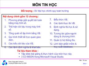 Bài giảng Tin học nâng cao - Chương 1: Phương pháp giải quyết bài toán bằng máy tính số