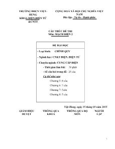 Cấu trúc đề thi môn: Mạch điện 2
