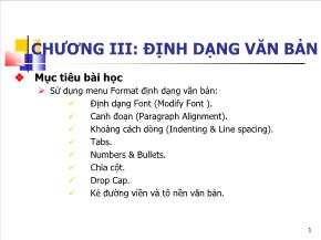 Tin học đại cương - Chương III: Định dạng văn bản