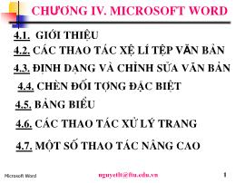 Tin học đại cương - Chuơng IV: Microsof tword