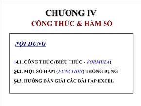 Tin học văn phòng - Chương IV: Công thức và hàm số