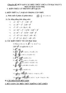 Chuyên đề: Rút gọn các biểu thức chứa căn bậc hai và một số bài toán phụ